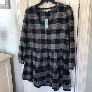 Loft black, gray and white checked dress